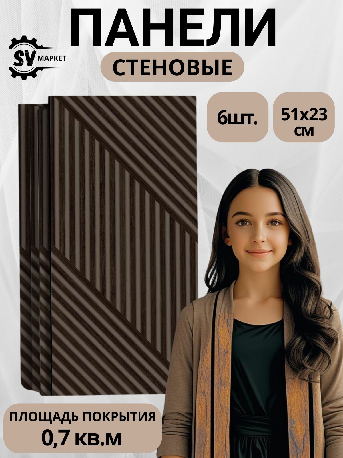 Декоративные стеновые панели МДФ геометрия венге 51х23 см