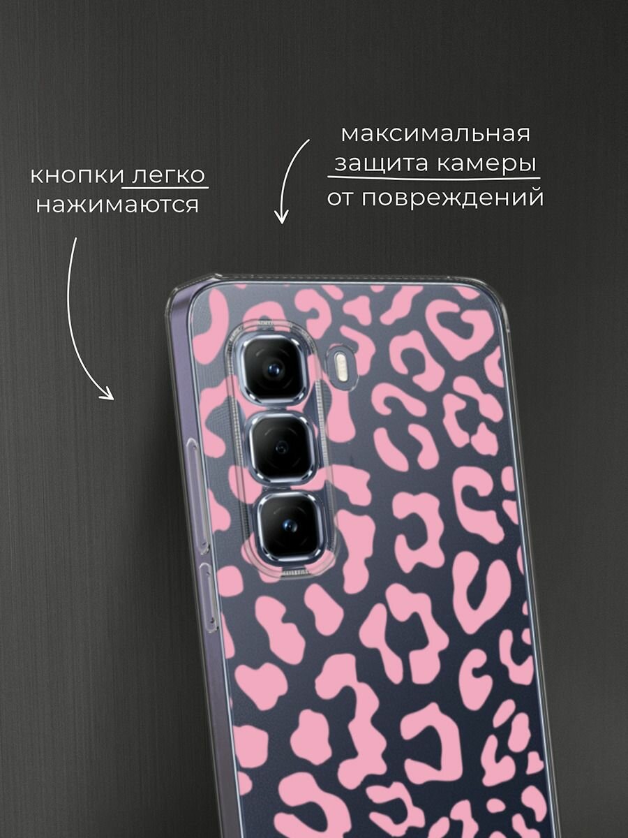 Чехол на Infinix Hot 50 Pro / Инфиникс Хот 50 Про с принтом Паттерн розовый леопард, прозрачный — фото 1