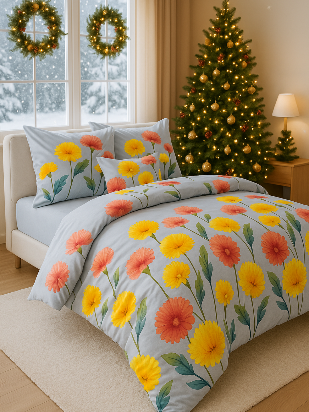 Постельное белье Choyshab "Простынь и Наволочка", полисатин, с цветами, 80%/20%, 220х200/50х70 — фото 1