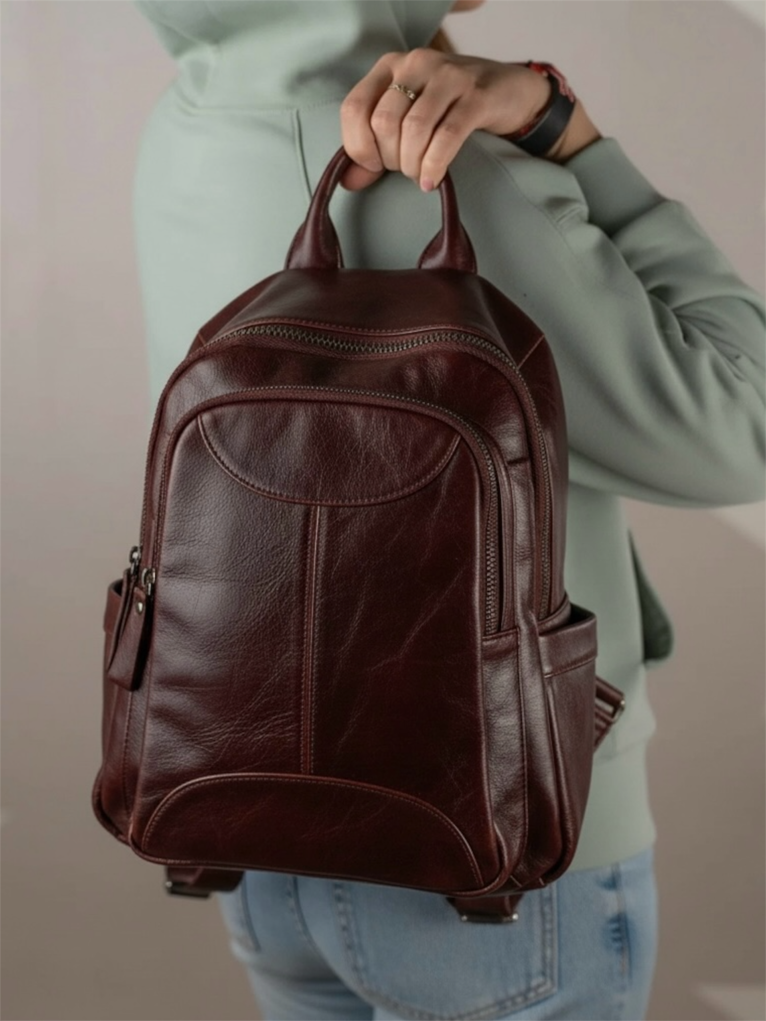 Рюкзак городской женский BRUONO из натуральной кожи коричневый STN-5666-Brown