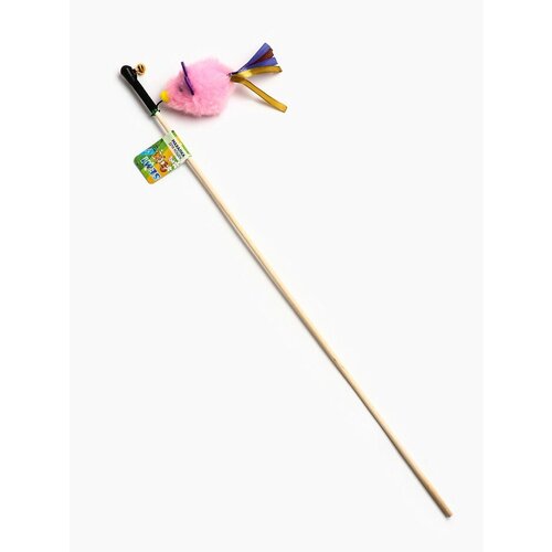 Дразнилка - удочка Мышка с колокольчиком на деревянной палочке розовая 10968337 204₽