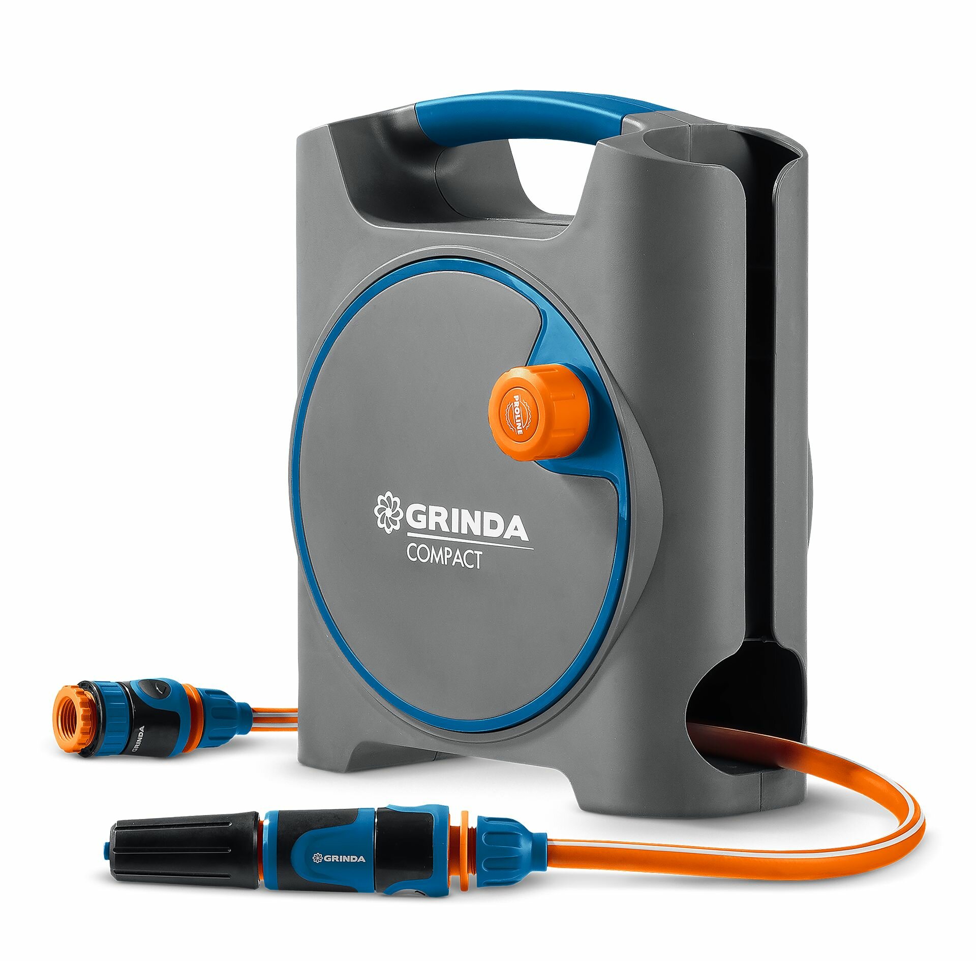 GRINDA COMPACT, шланг 10м x 5/16 в пластиковом корпусе, поливочный набор 4 предм, соединит. шланг 1/2х1,5м, набор поливочный мини ProLine (428480)