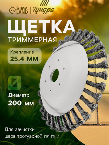 Изображение товара Щетка триммерная тундра, размер 200х25.4 мм, для зачистки швов тротуарной плитки