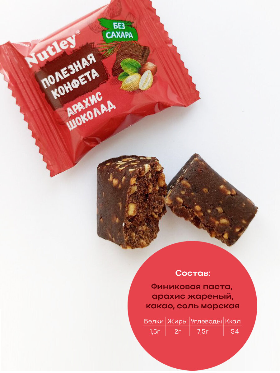 Полезные конфеты без сахара Нутли из арахиса и шоколада — фото 1