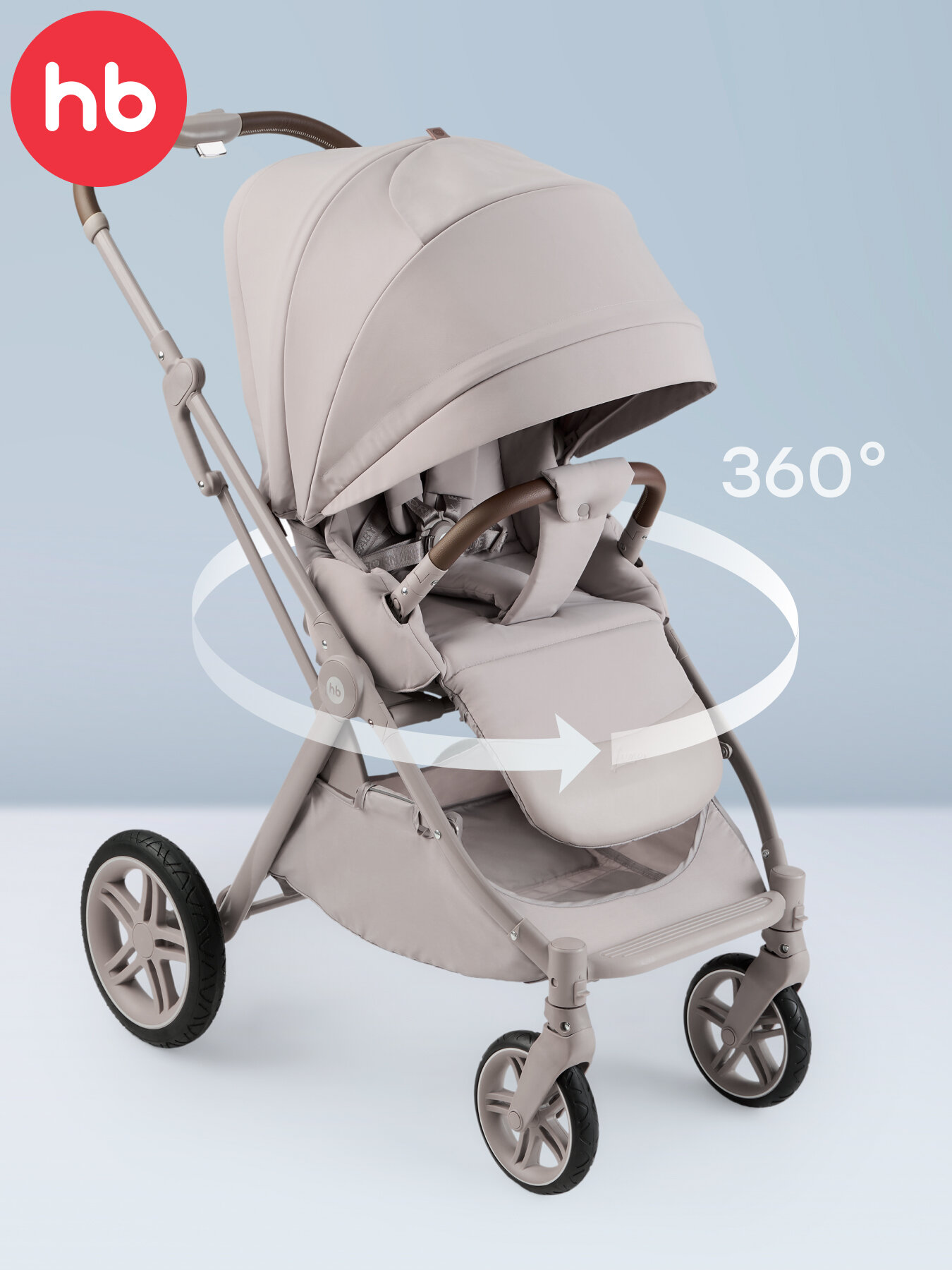Коляска прогулочная детская Happy Baby Luna 360, реверсивный блок 360 градусов, серая