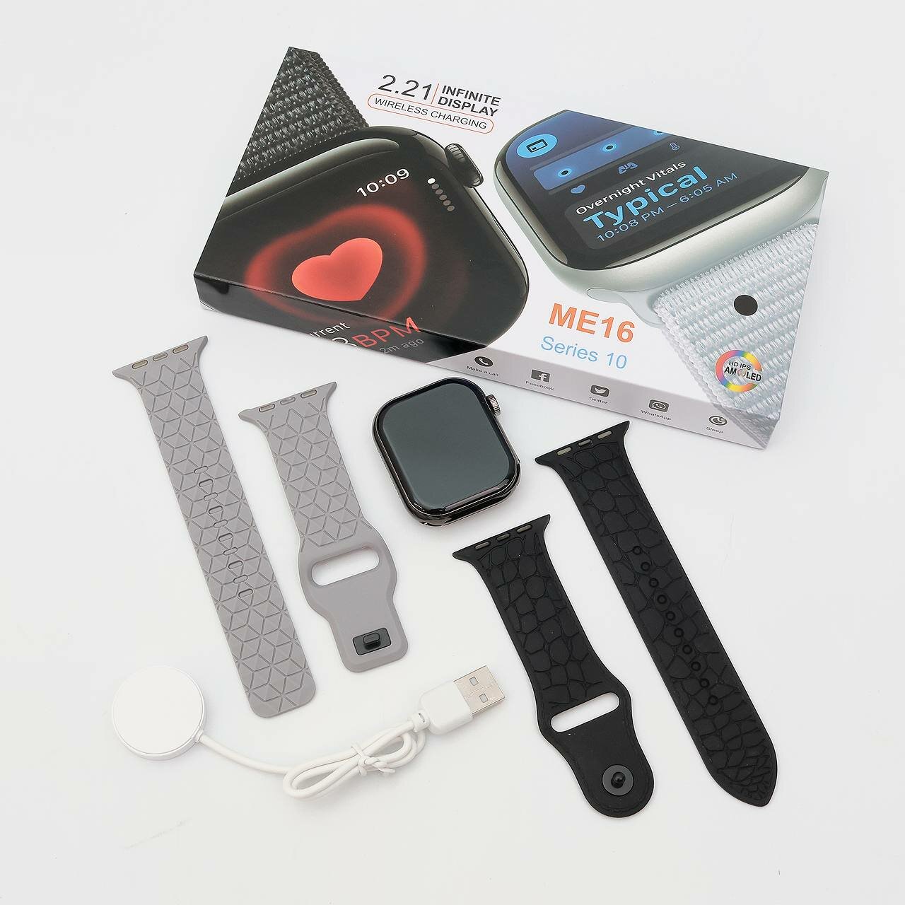 Умные смарт-часы WATCH ME16: Bluetooth, фитнес-трекер, уведомления, черные