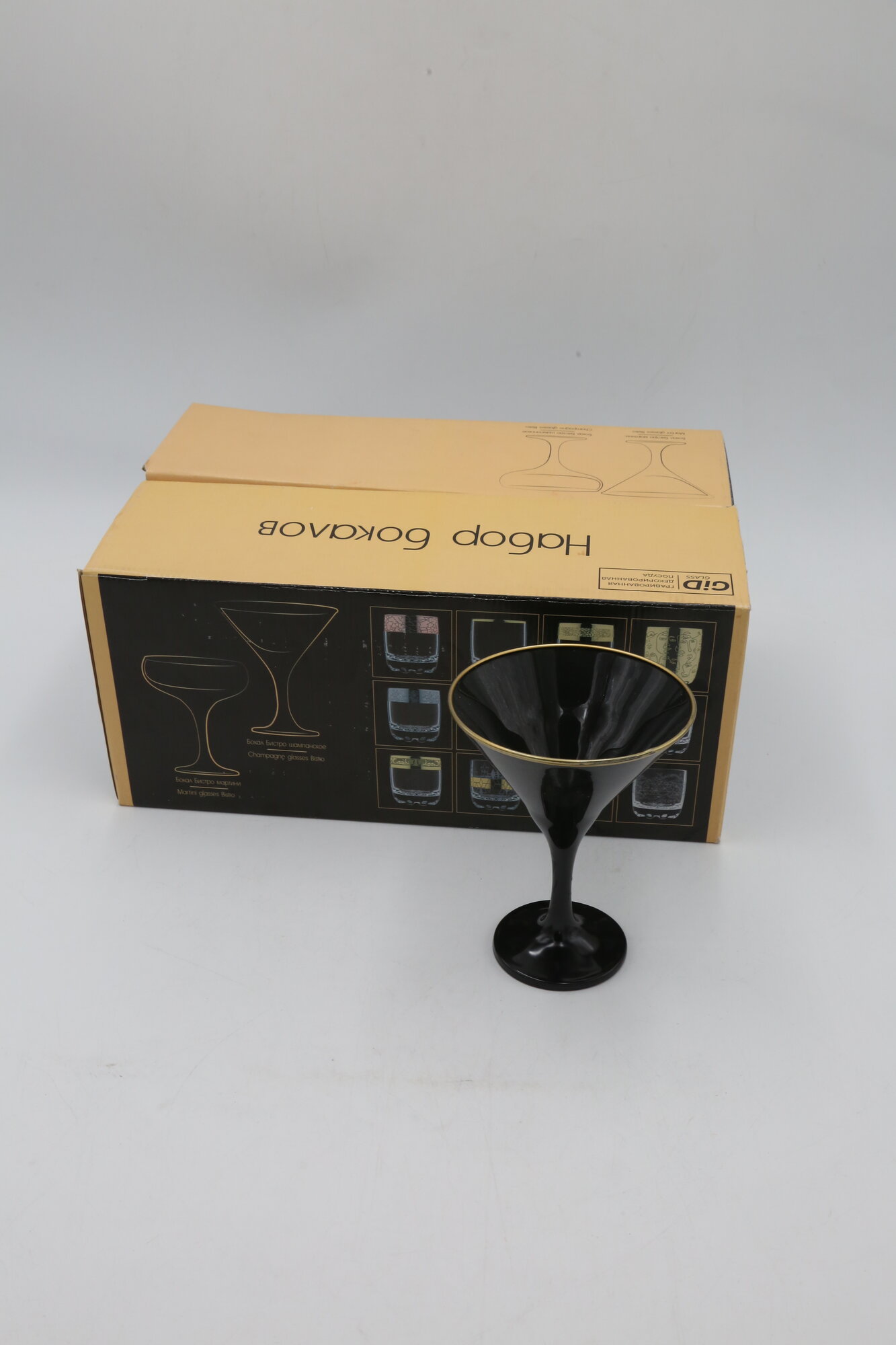 Бокалы для мартини с отводкой имитация золота GIDGLASS "чёрный оникс" ZOp44410/06 170мл 6шт 6x4