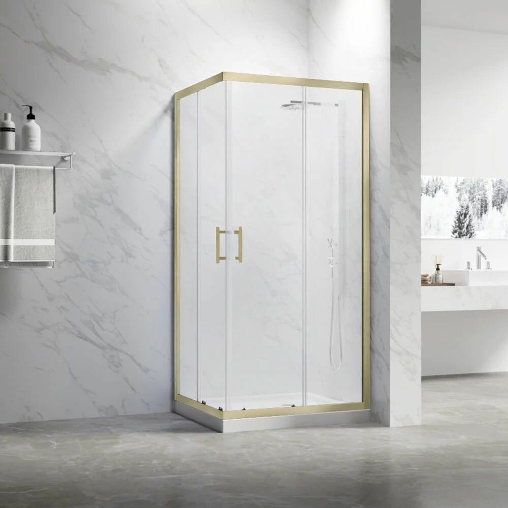 Душевой уголок Veconi Rovigo RV-27G 1200x800x1900 золото брашинг прозрачное стекло