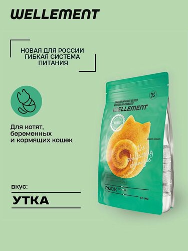 Изображение товара Беззерновой сухой корм холистик Wellement для котят с уткой, 1,5 кг