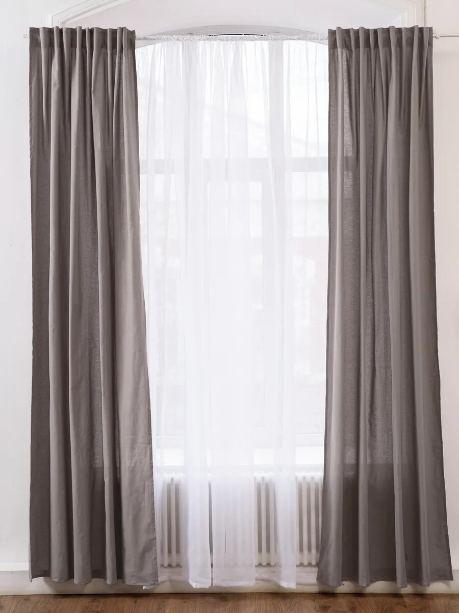 Шторы для гостиной 145х300 2 шт YERRNA, 100% хлопок, рогожка, серо-бежевый, шторы для спальни — фото 1