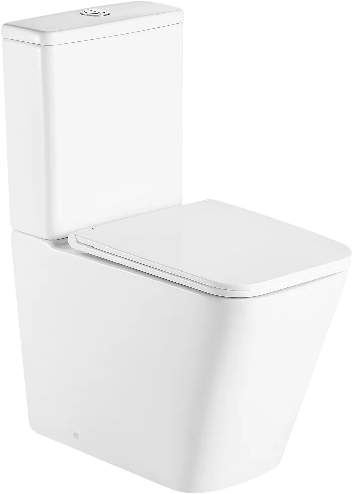 Унитаз-компакт напольный D&K Berlin DT1437016 с микролифтом безободковый фарфоровый квадратный антивсплеск белый с нижним подводом