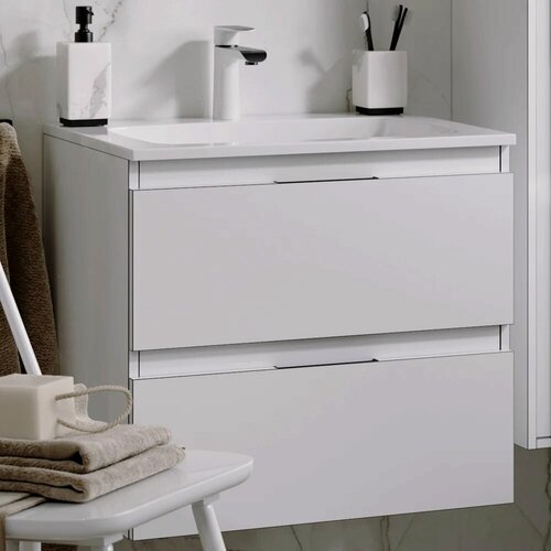 Изображение товара Тумба с раковиной Aqwella 5 stars Accent 60 подвесная, 61, 5 см, белая, из ЛДСП, с ящиками, раковина для ванной из искусственного мрамора, прямоугольная