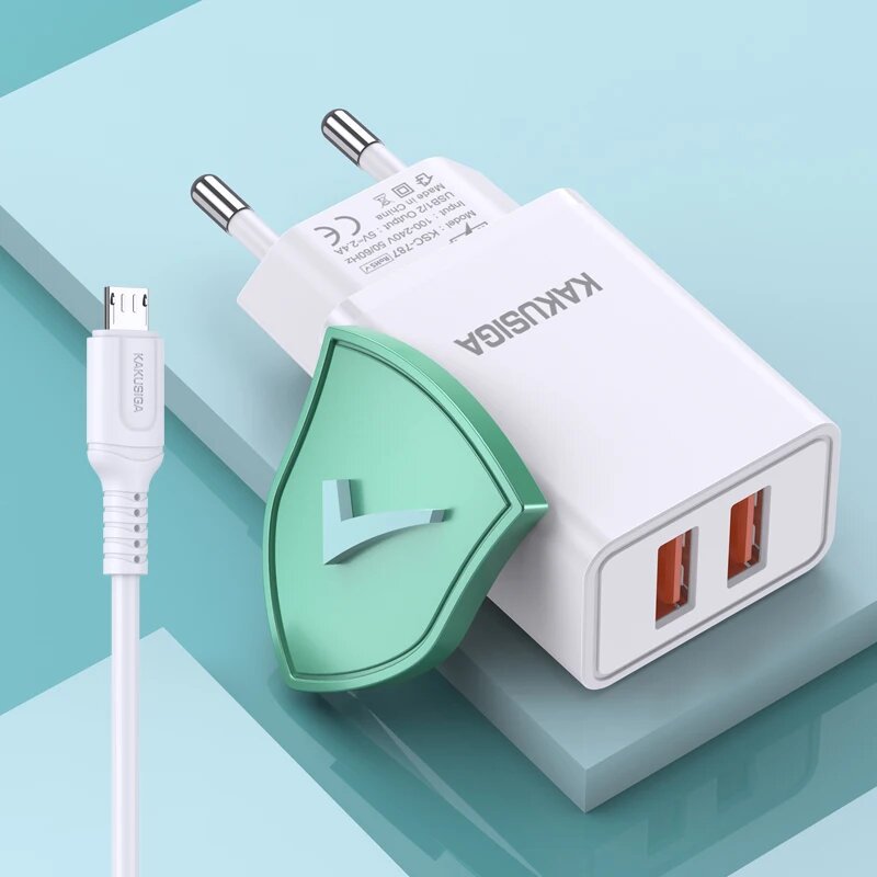 Зарядное устройство Kakusiga, с кабелем Micro-USB, 2.4 A, 1 м