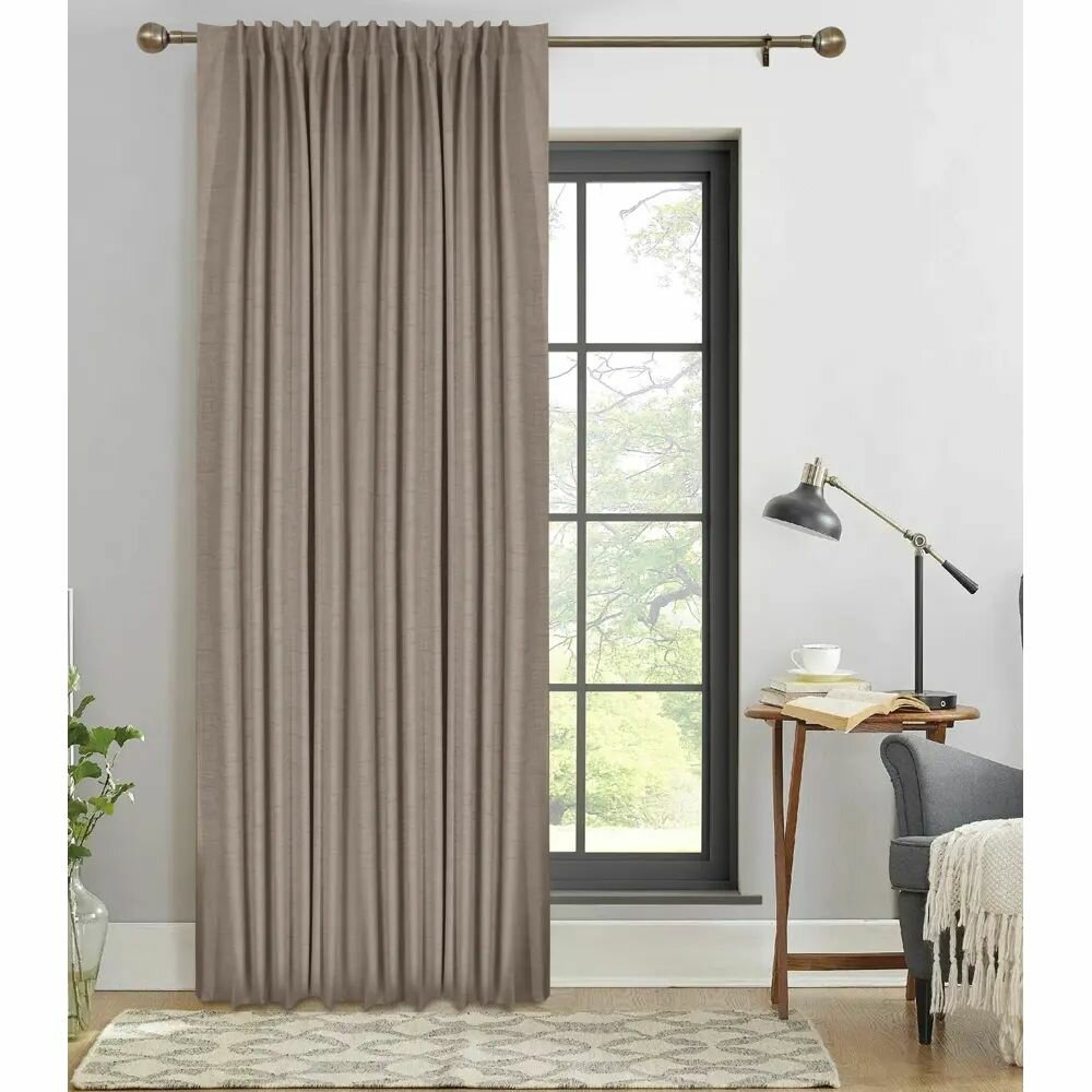 Штора на ленте со скрытыми петлями блэкаут Plaga 200x300 см цвет коричневый