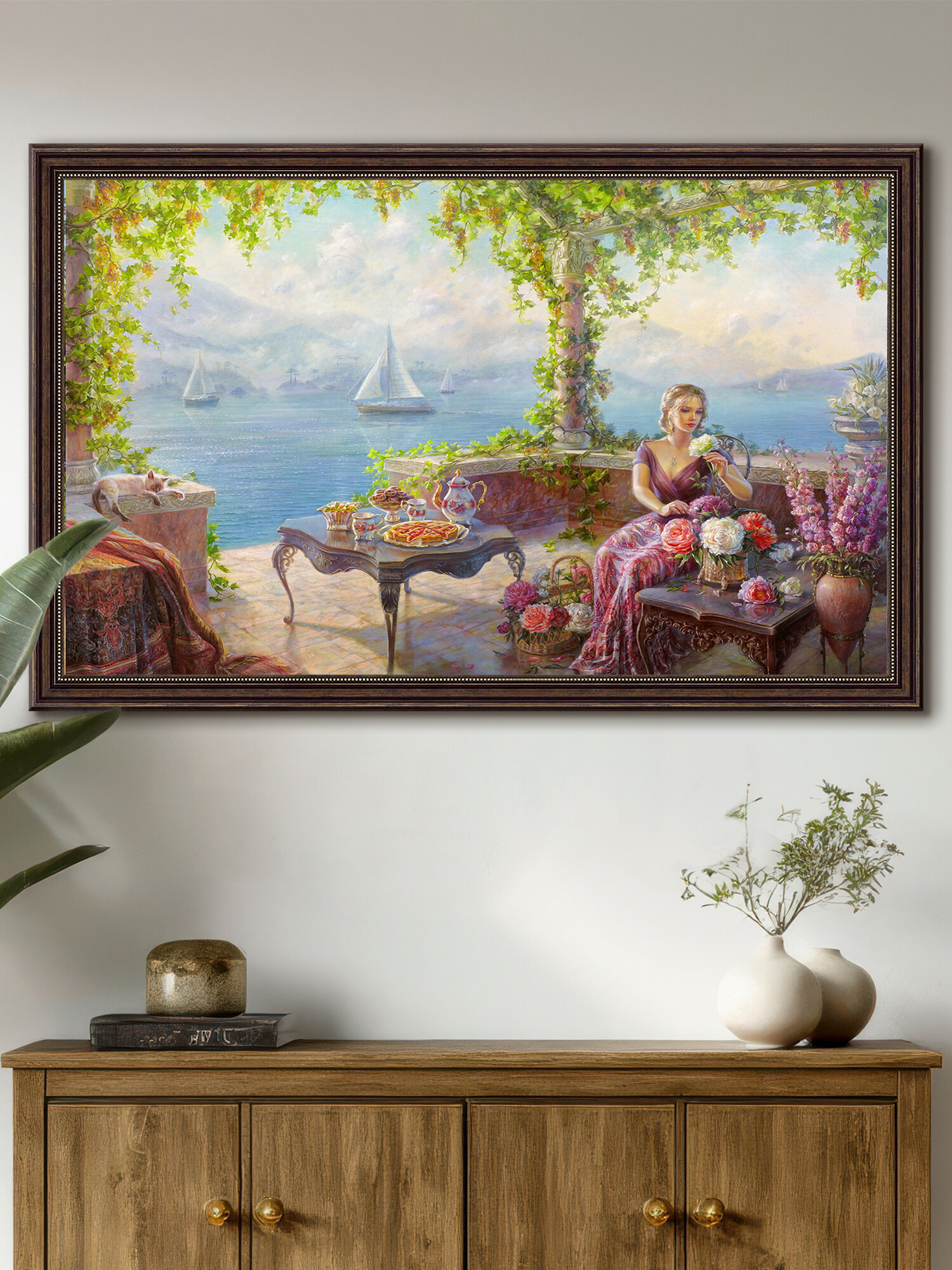 Картина интерьерная для декора стен в раме "В беседке" 72х112 см Графис