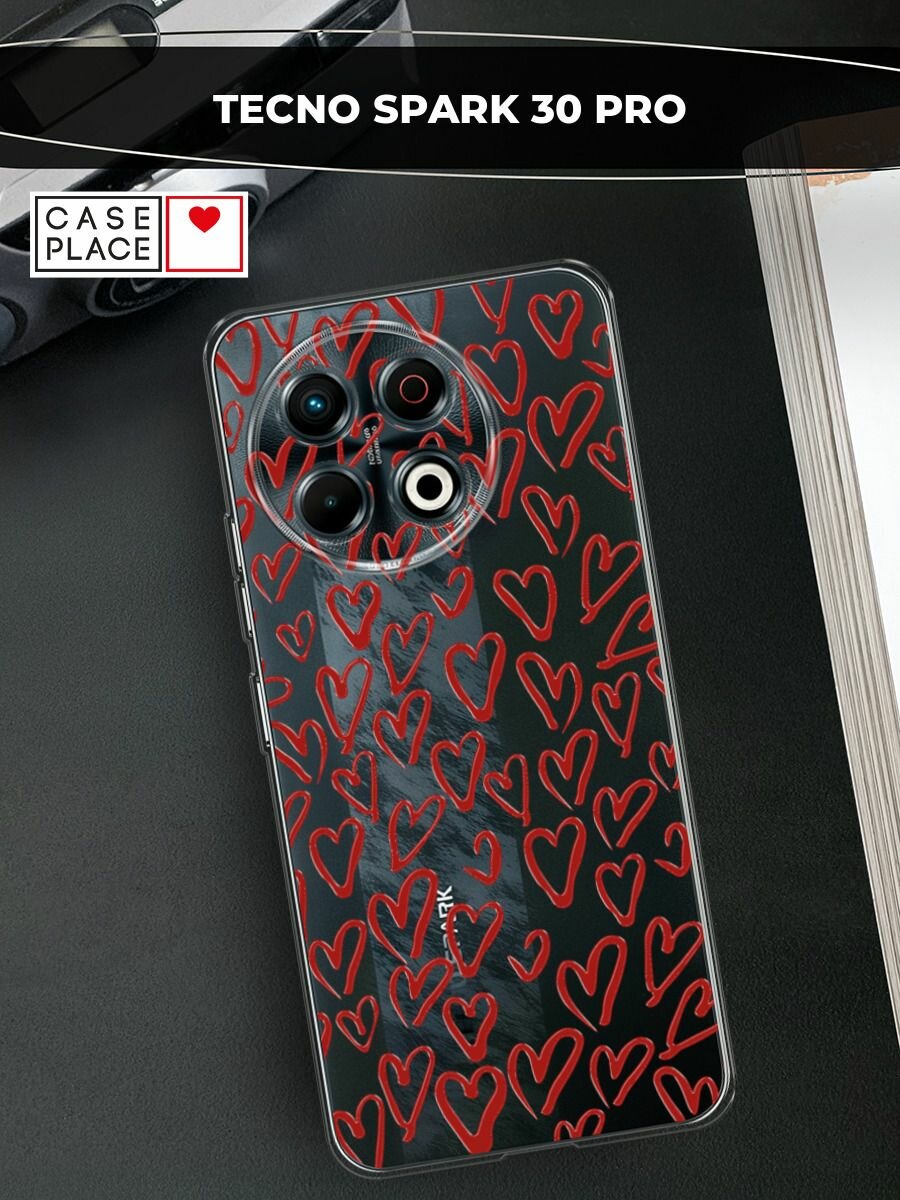 Чехол на Tecno Spark 30 Pro / Текно Спарк 30 Про с принтом "Легкие бордовые сердечки"