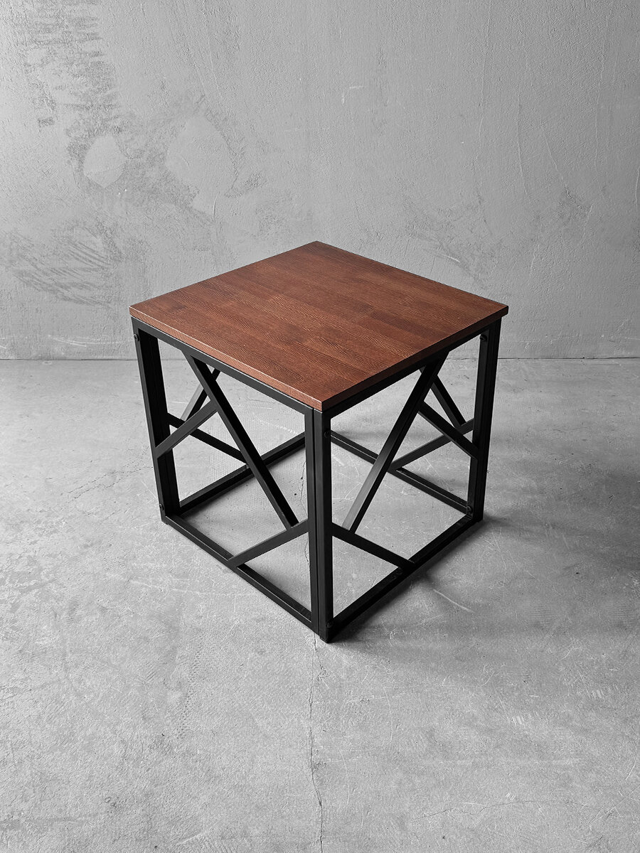 Столик журнальный  Квадро Веб  loftovik  дерево металл  квадратный  40х40 см  коричневый