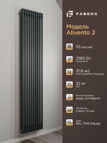 Изображение товара Радиатор отопления стальной трубчатый Faberg Extra 2, высота 1800мм, 10 секций, RAL7021