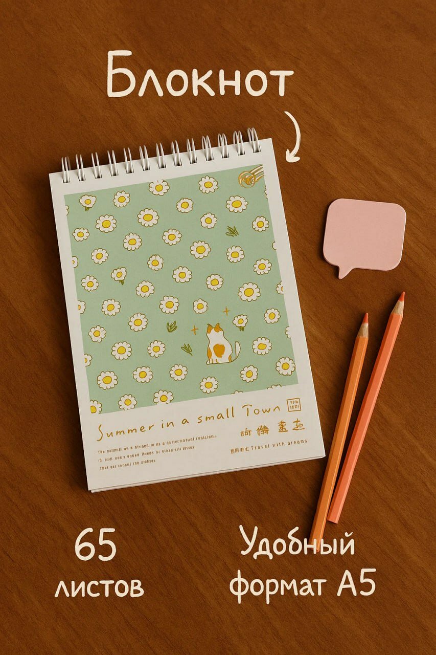 Очаровательный блокнот в формате A5 • 65 листов в клетку • Милый дизайн для учебы, заметок и творчества