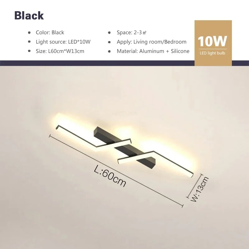 Современная потолочная лампа Modern LED Line для современной гостиной, столовой, спальни, кабинета. Фикстура. Золотые и черные потолочные светы. Освещение — черный 60 см