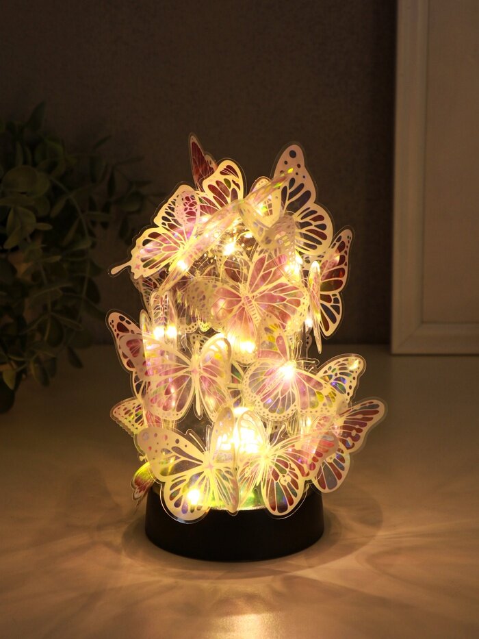 Фигурка светящаяся «Бабочки на колбе» LED-ночник 2×AG13 наклейки-бабочки 8.5×8.5×15 см