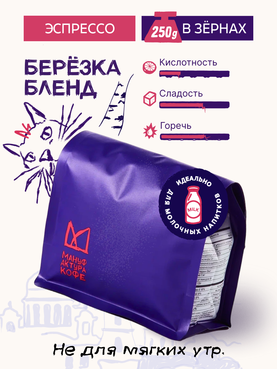 Кофе зерновой Мануфактура Кофе  Бленд Березка   для эспрессо  250 гр