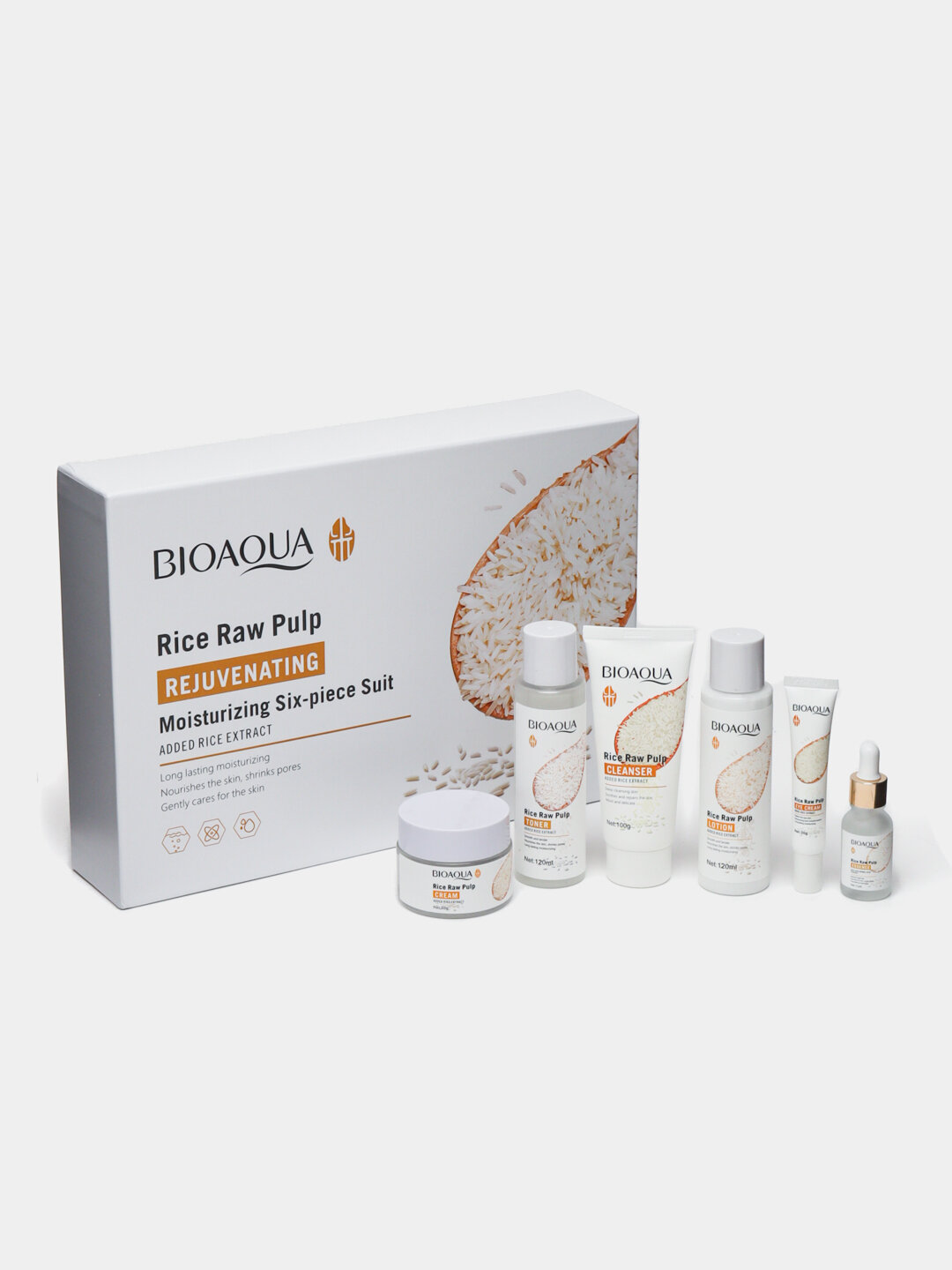 Набор BioAqua "Rice Raw Pulp", омолаживающий, для лица, рук, тела, 6 в 1