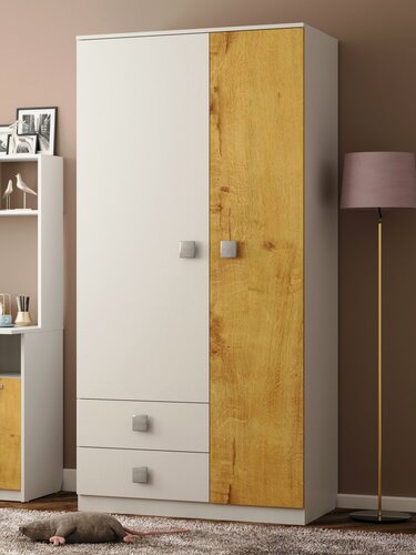 Изображение товара Есэндвич Нова Лаворо Шкаф двухдверный 100х200х50 см (Белый/Дуб бунратти) со штангой, полками и ящиками