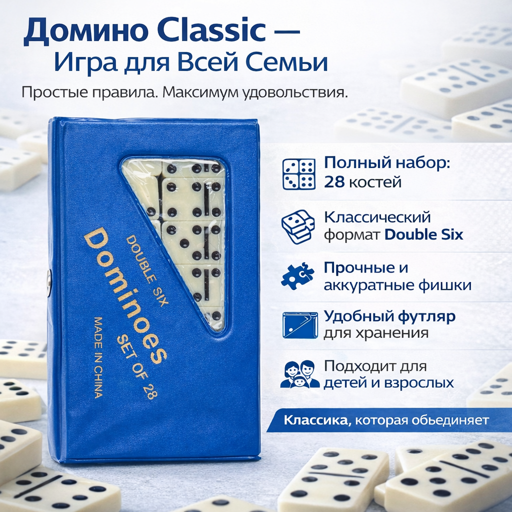 Домино "Время Игры" Double Six, подарочный набор, 28 косточек, пластик