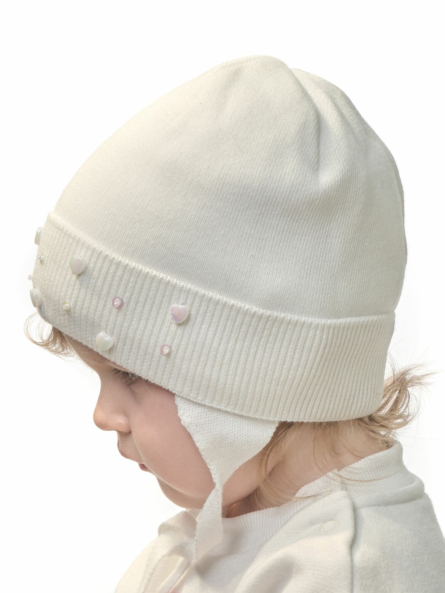 Шапка-бини Андерсен Весна-лето 2024 для девочек, размер 46-48, экрю — фото 1