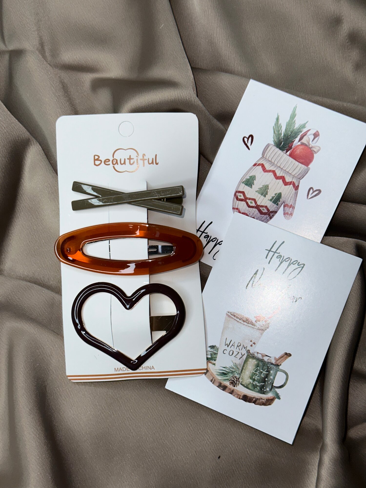 Набор заколок "Сердечко", 3в1, водостойкие, для укладки волос, цвет шоколад, механизм клик клак