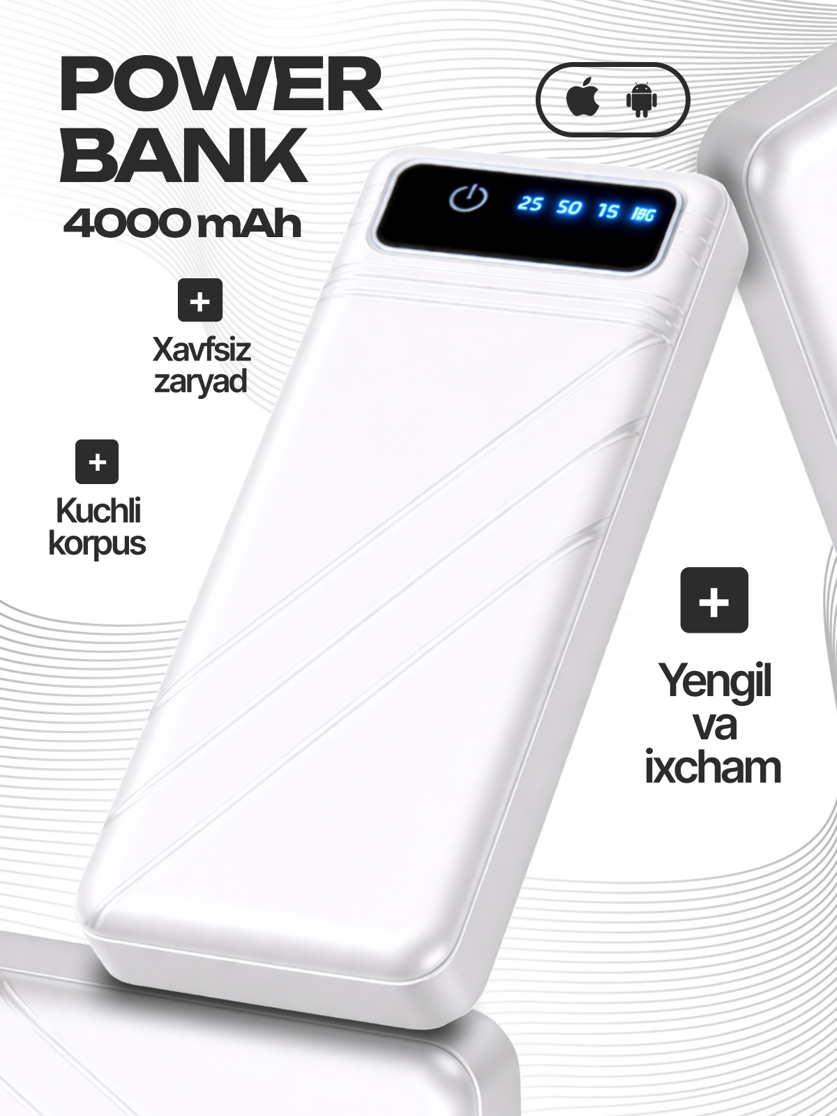 Внешний аккумулятор PowerBank LP288, 40000 мАч, белый, пластик