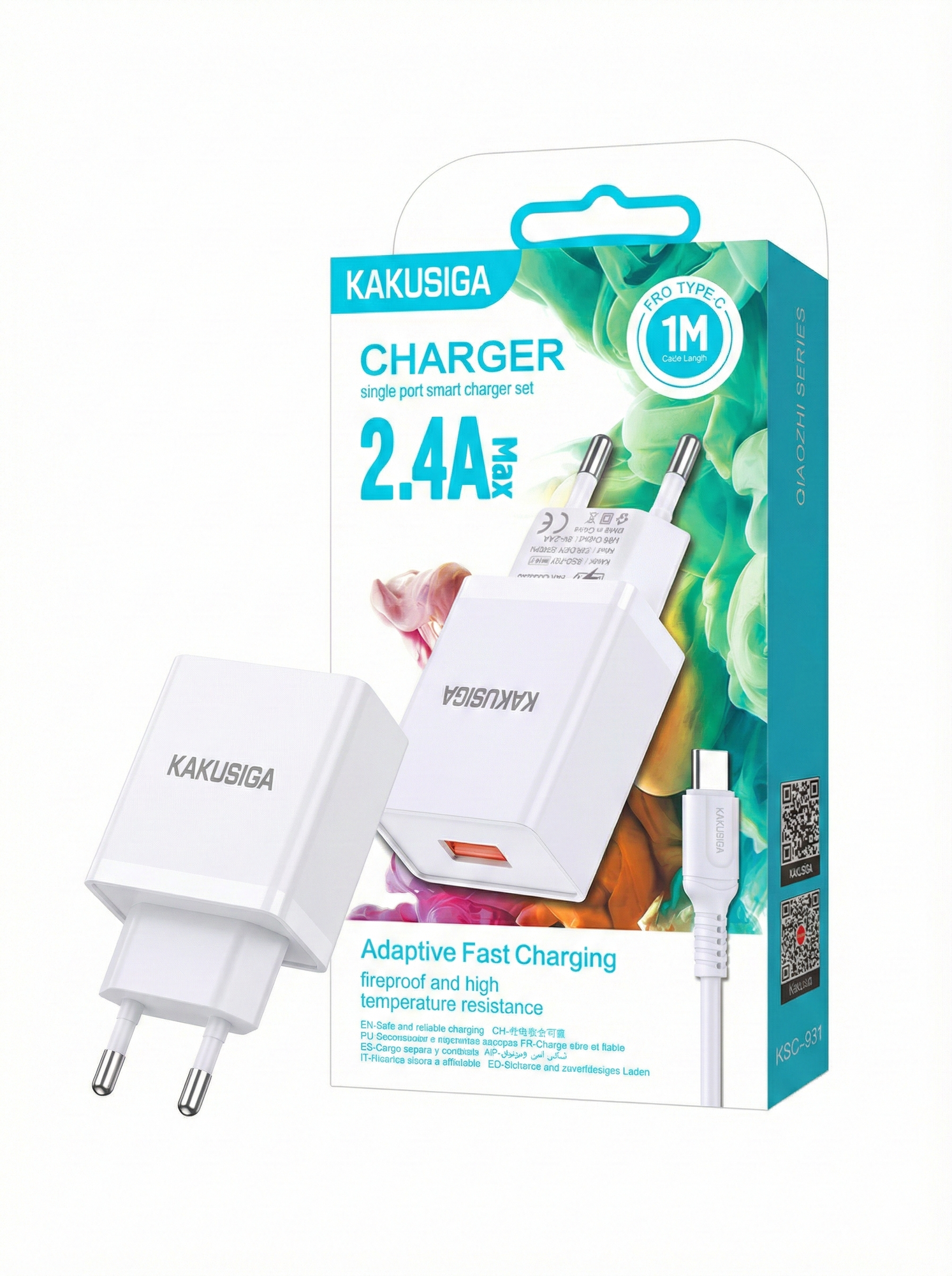 Сетевое зарядное устройство KAKUSIGA KSC-931, быстрая зарядка, USB Type-C, белое — фото 1