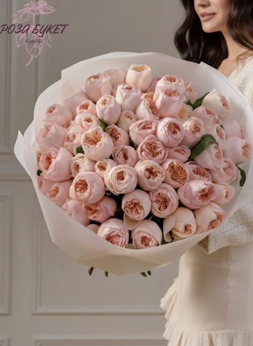 Изображение товара Букет цветов, букет из 49 пионовидных роз Juliet, премиум цветы, букет роз, долгий букет