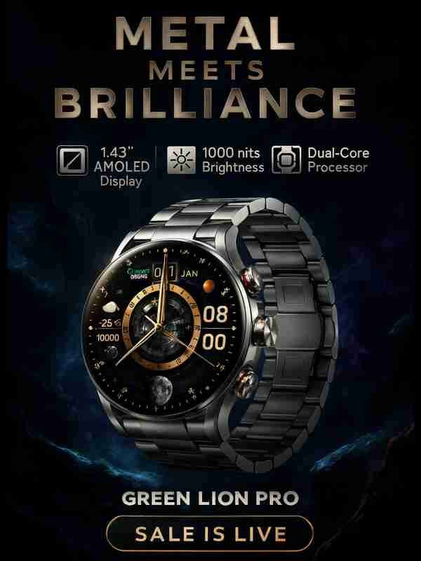 Смарт-часы Green Lion Chrono Pro — 1.6” AMOLED, яркость 1000 нит, BT-звонки, TWS, до 7 дней работы, IP68