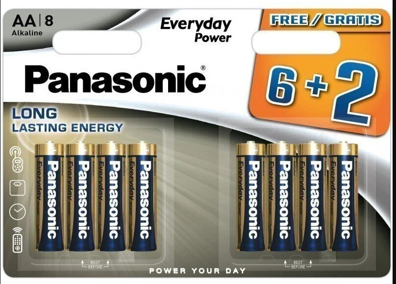 Батарейки Panasonic AA щелочные Everyday Power promo pack в блистере 8шт