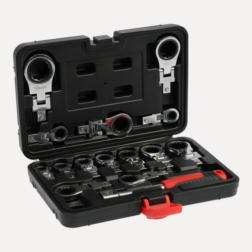 Изображение товара Набор трещоточных ключей тундра, CrV, сменные поворотные головки 8 - 24 мм, 72 зуба, 15 шт.