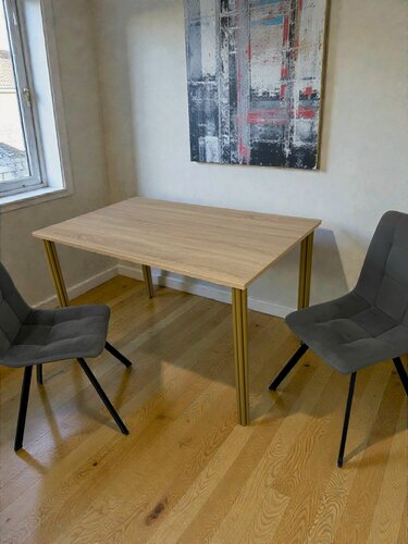 Изображение товара Дизайнерский стол обеденный/ цвет Дуб Сонома, 130*80 см. Ножки золото.