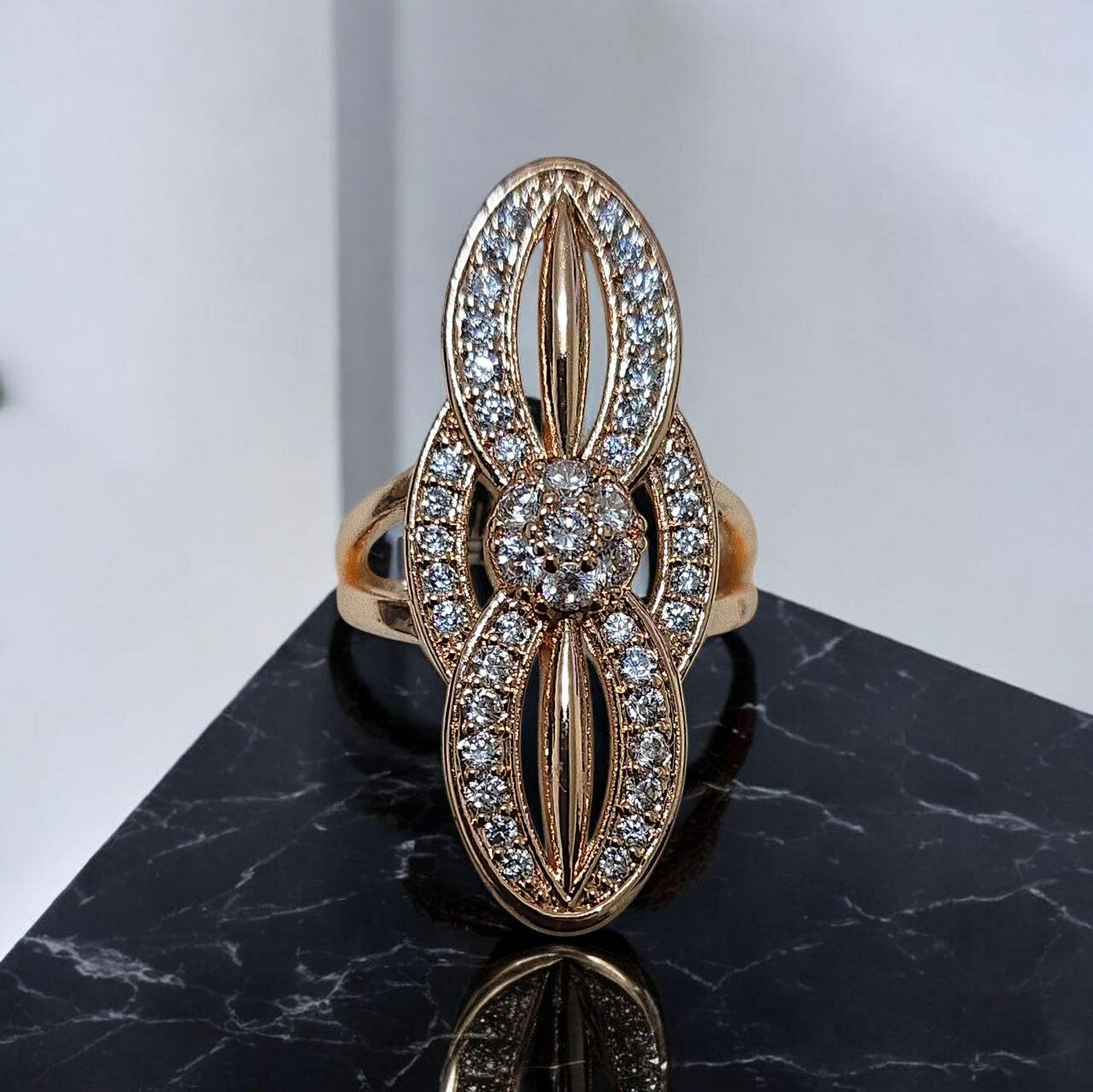 Кольцо обручальное, фианит, размер 20, золотистый — фото 1