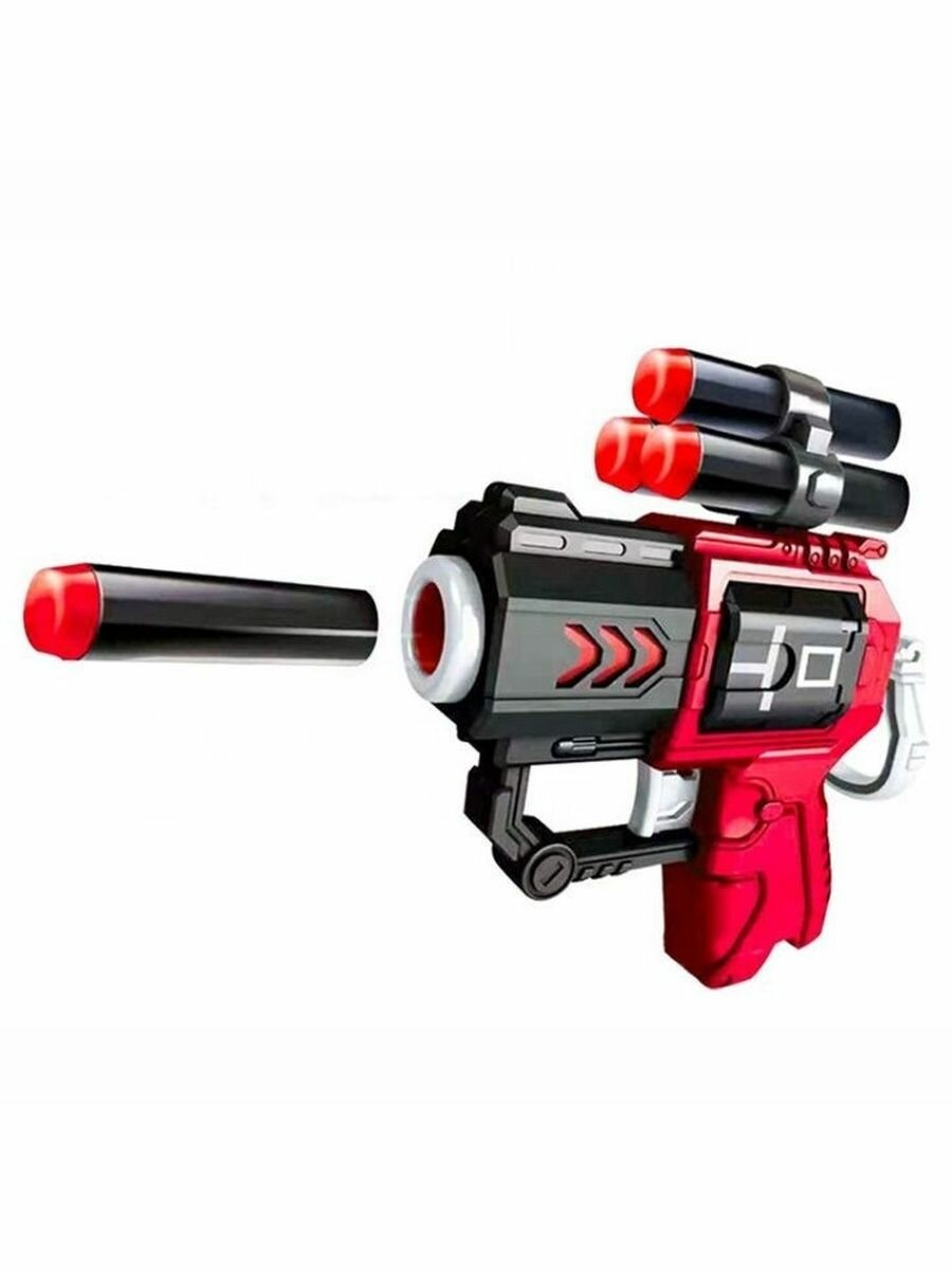 Пистолет бластер с 4-мя мягкими пулями, цвет красный