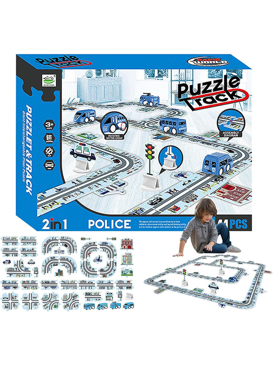 Пазл-автотрек "Полиция" с машинкой, 44 детали, игрушка для мальчика — фото 1