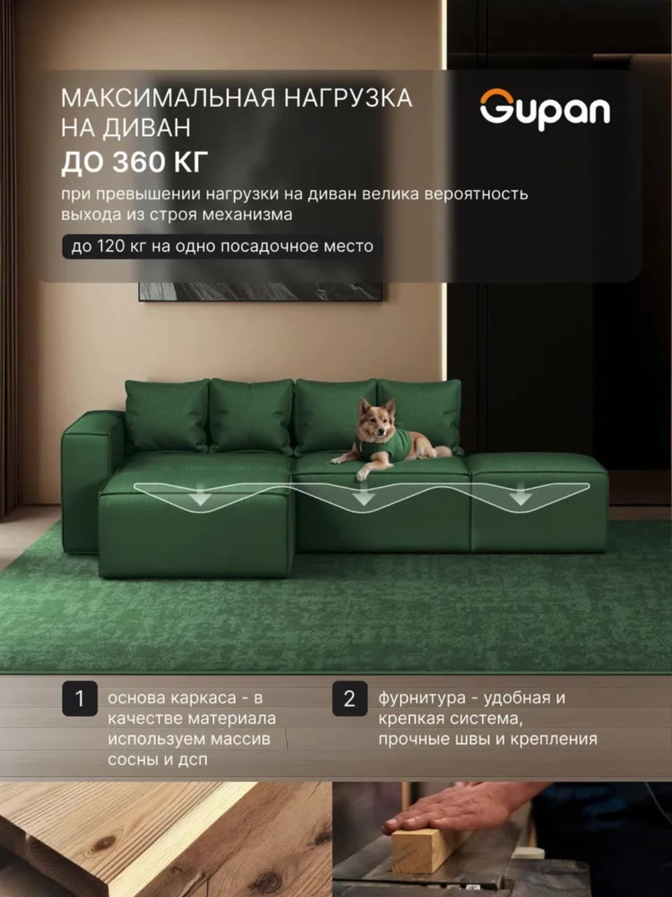 Диван угловой Gupan Мими / Bello Велюр Green, модульный, беспружинный — фото 1