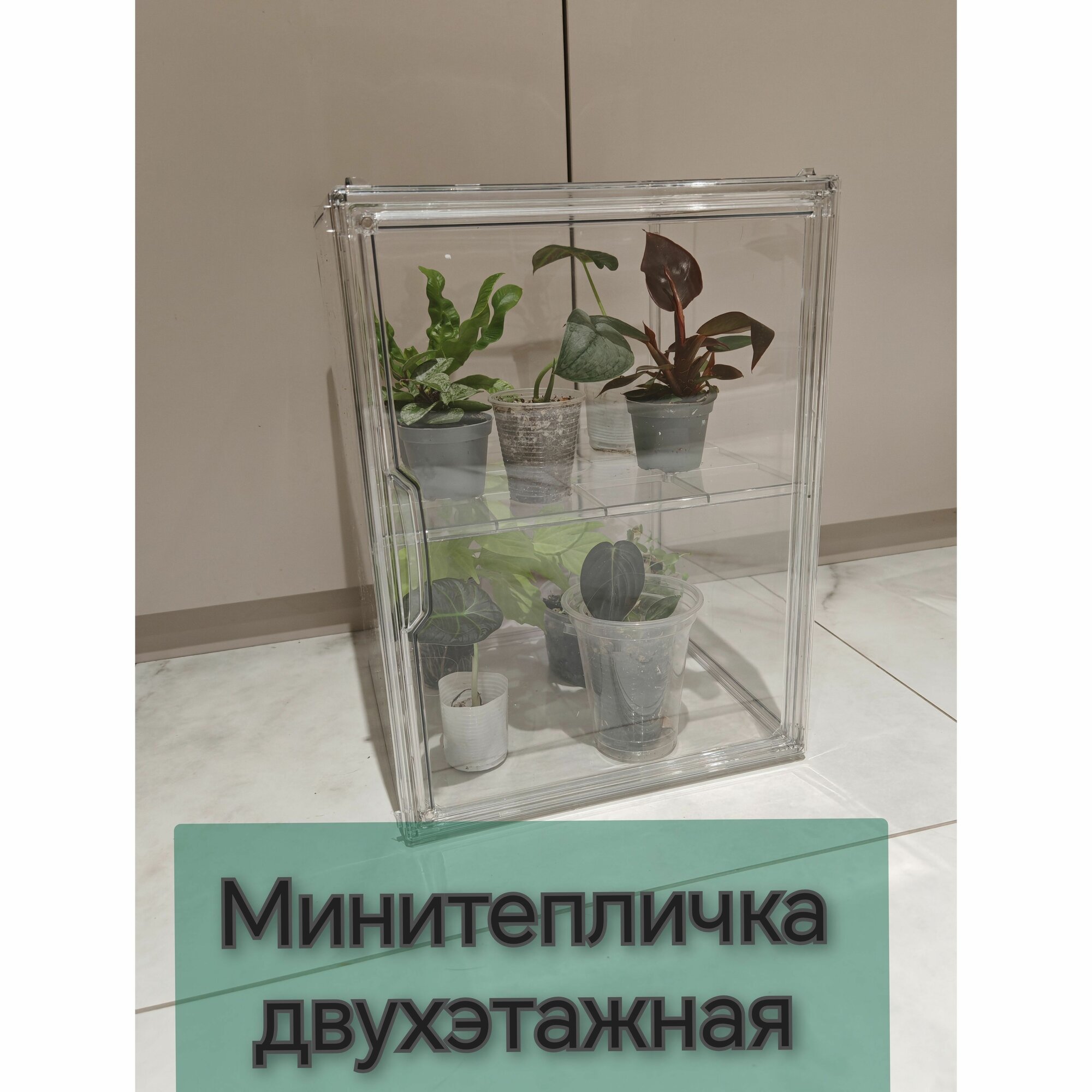 Мини тепличка сборная  пластиковая с дверцей и съемной полочкой 0 36м 0 27м 0 26м