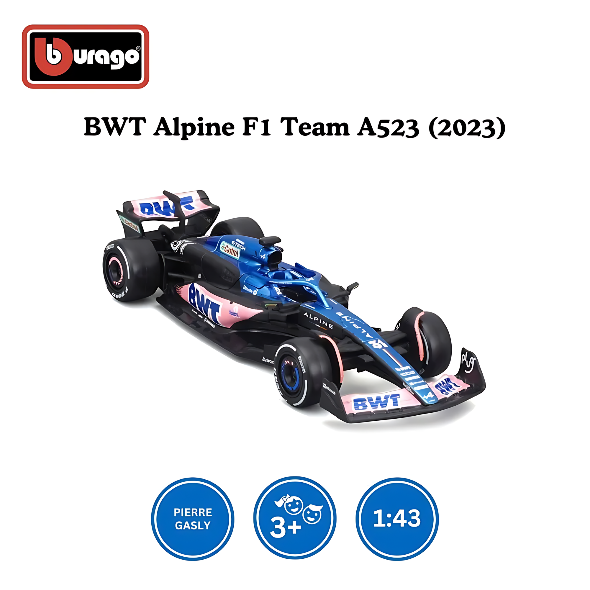 Игрушка Bburago Alpine A524 F1, гоночный автомобиль, статическая модель, сплав, 1:43