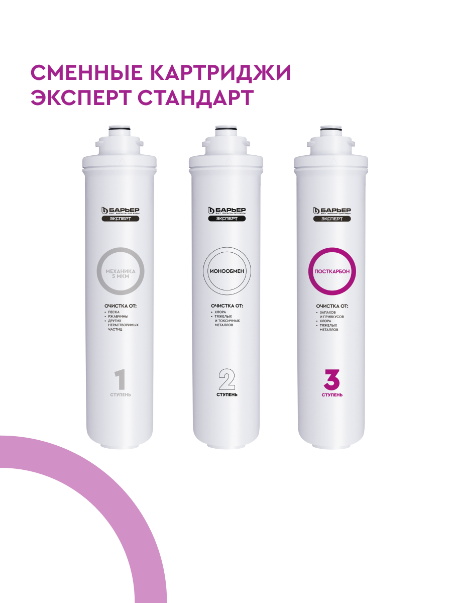 БАРЬЕР эксперт Стандарт комплект картриджей для фильтра под мойку удаляет хлор быстросъемные
