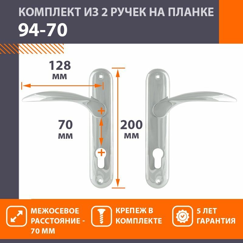 Ручки дверные на планке комплект универсальные Нора-М 94-70 мм цвет Матовый хром