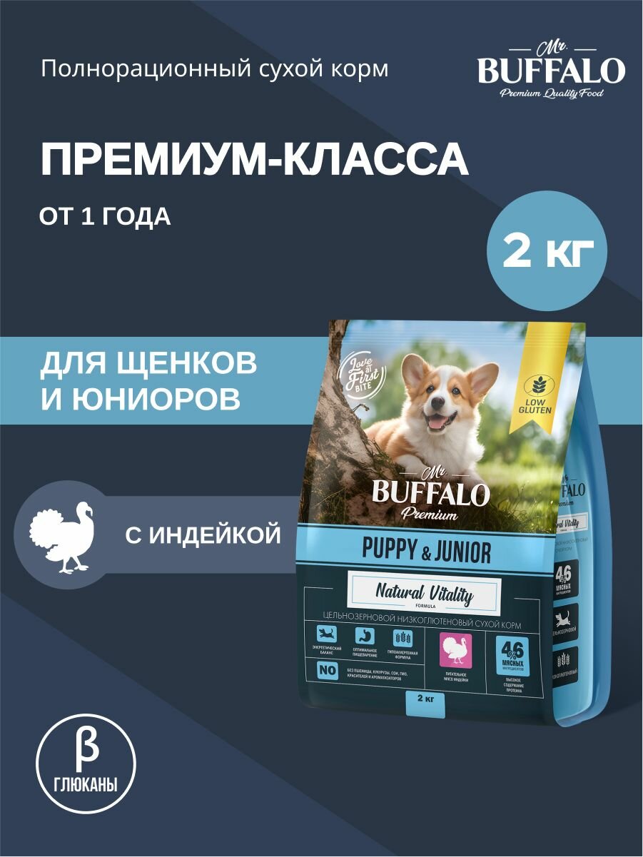 Сухой корм Mr.Buffalo PUPPY & JUNIOR для щенков и юниоров с индейкой 2кг
