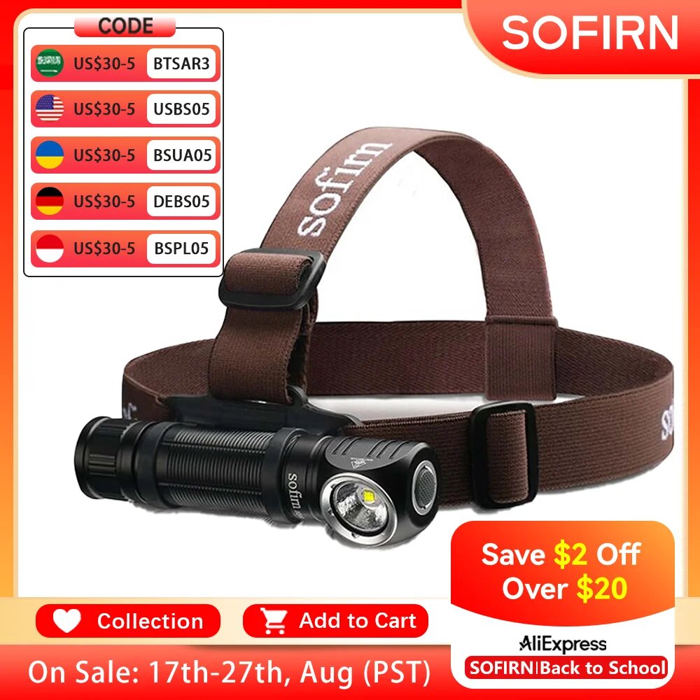 Sofirn HS40 USB C налобный фонарь 2000 лм, 6000-6500K