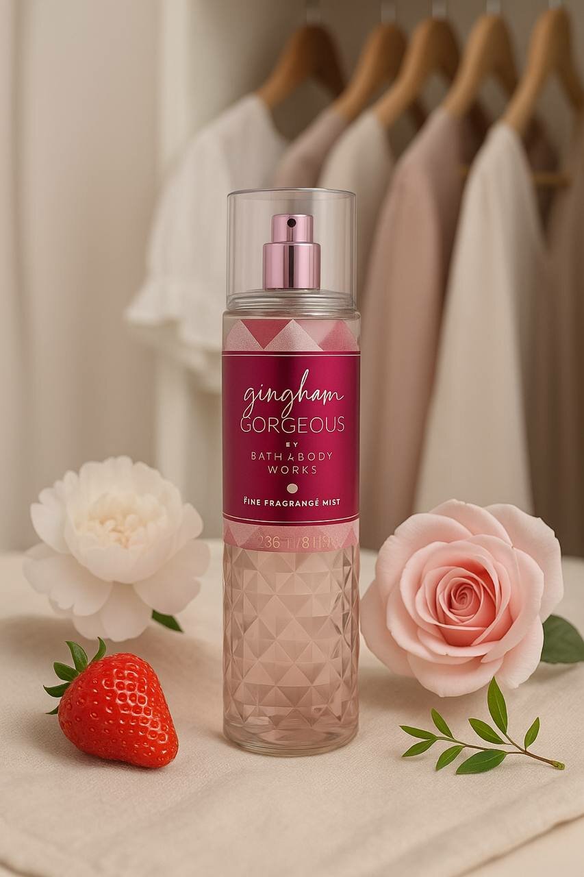 Bath & Body Works Gingham Gorgeous — сладко-цветочный мист для тела (клубника, персик, пион), женский, 236 мл