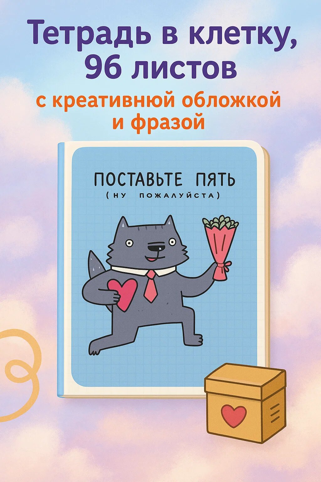 Креативная тетрадь в клетку «Поставьте пять (ну пожалуйста)» — 96 листов